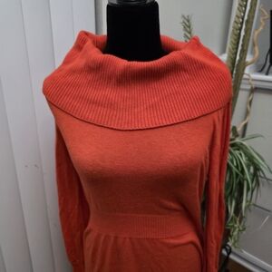 Elegant Cowl Neck Sweater Dress in Vibrant Orange
